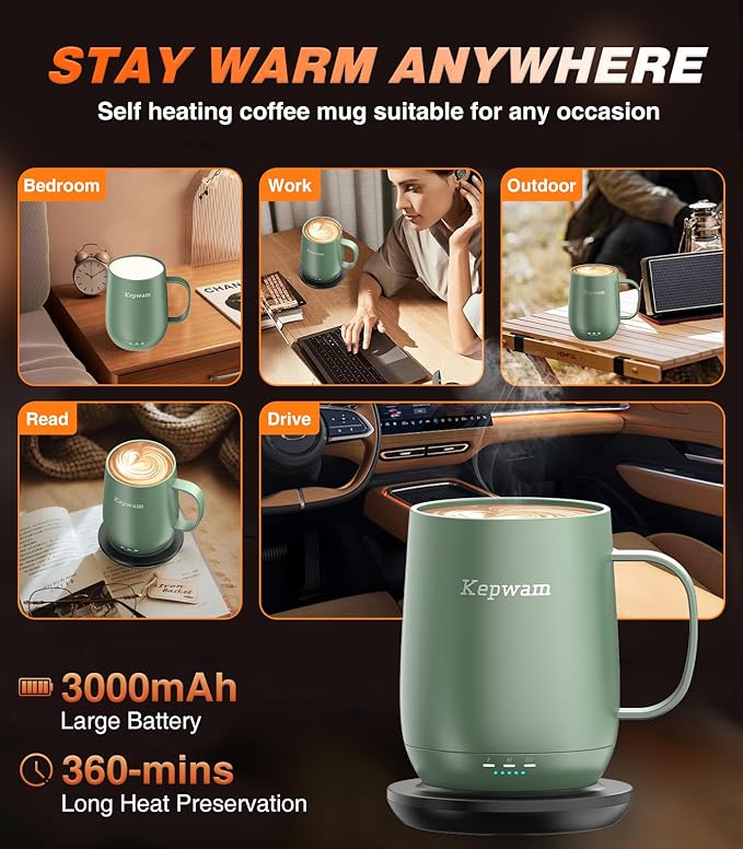 Self Heating Coffee Mug T2, 16oz Smart Heated Coffee Mug, 150 Min Battery Life - Hot up to 149℉ Temperature Control Coffee Mug Warmer, Gifts for Dad Mom (No APP)