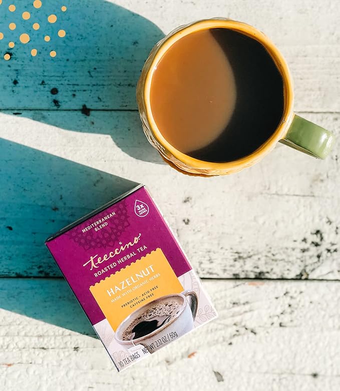 Teeccino Hazelnut Herbal Tea - Rich & Roasted Herbal Tea That’s Caffeine Free & Prebiotic for Natural Energy, 10 Tea Bags (Pack of 4)