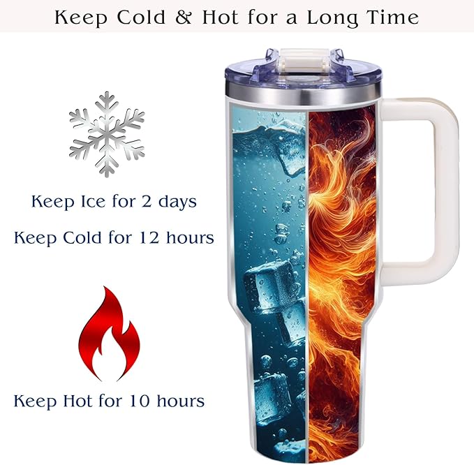 iProductsUS Personalized 40oz Tumbler with Handle & Straw Christmas Gift for Mom & Wife! Custom Engraved Name and 40+ Designs, Spill-Proof Lid, Insulated Travel Coffee Mug! (Champagne White)