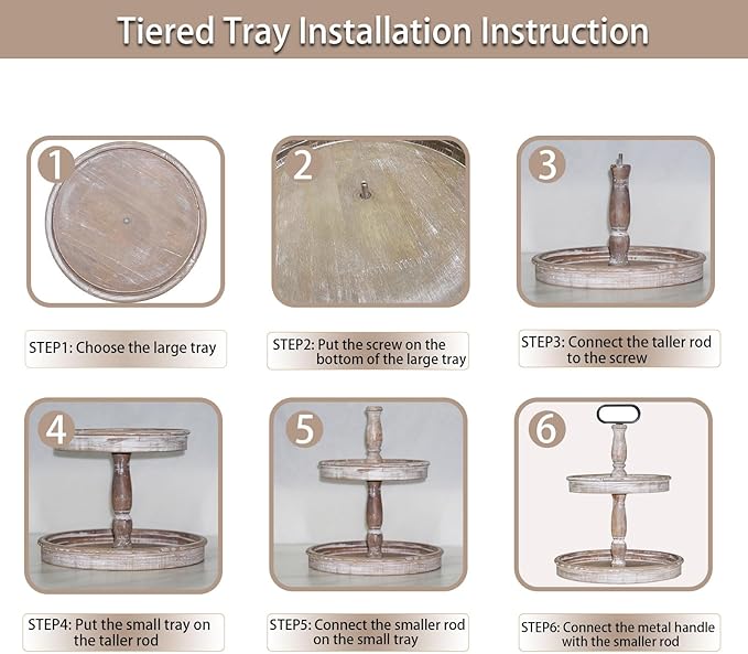 Krismax Decorative Trays - Two Tiered Tray Stand Rustic Decor Farmhouse 2 Tiered Tray Serving Tray Seasonal & Holiday Decoration Wooden Tray