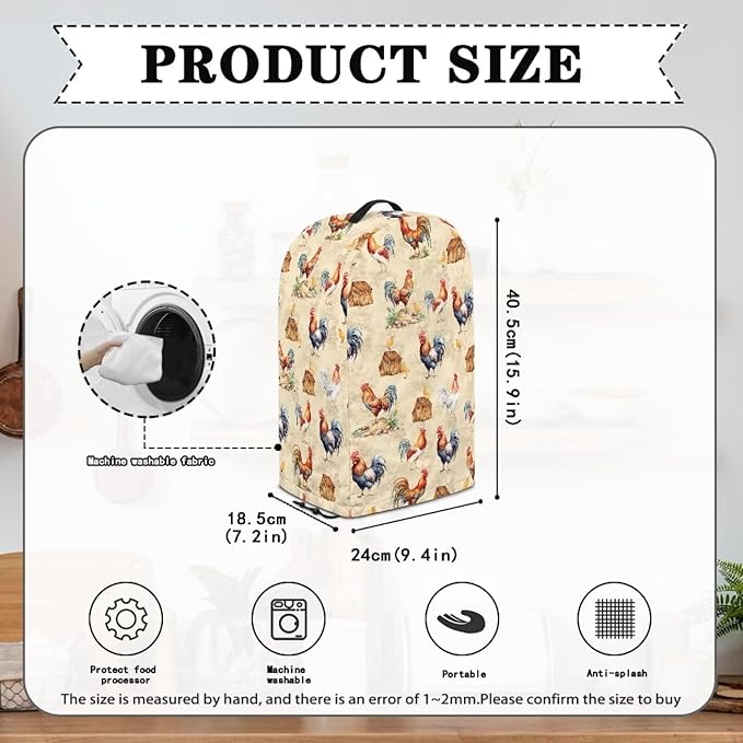 Farm Rooster Blender Cover Dust Cover Appliance Dust Cover for Small Food Processor Coffee Maker Juice Maker with Top Handle Kitchen Decor Foldable