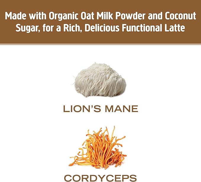 OM MUSHROOM SUPERFOOD Coffee Latte Blend – Functional Mushroom Powder with Lion’s Mane, Cordyceps, Reishi & Chaga – Energy, Focus & Mental Clarity Support – 8.47 oz Canister (30 Servings)