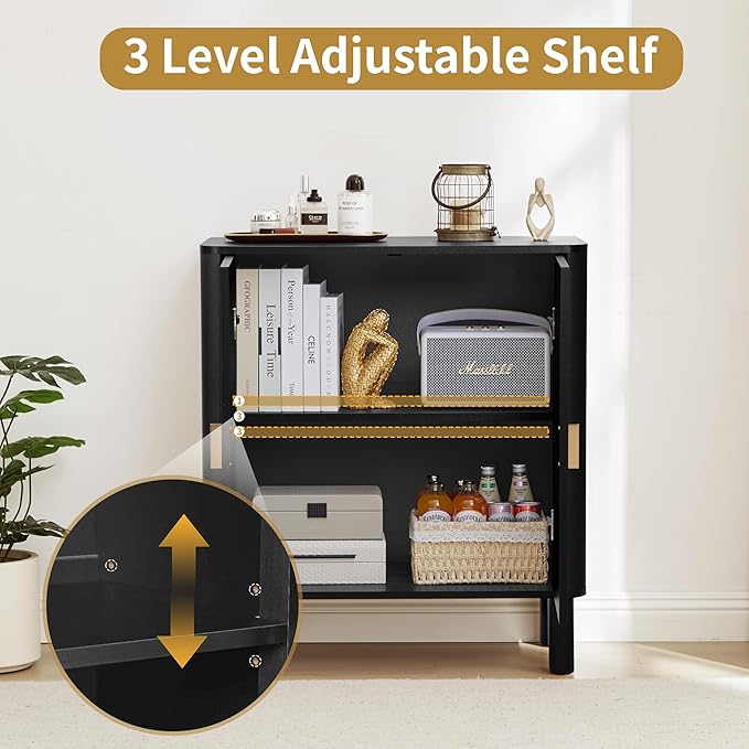 Sideboard Buffet Cabinet, Kitchen Sideboard Cabinet with 2 Doors and Adjustable Shelf, Wood Coffee Bar Console Table for Living Room, Dining Room, Hallway (Black)