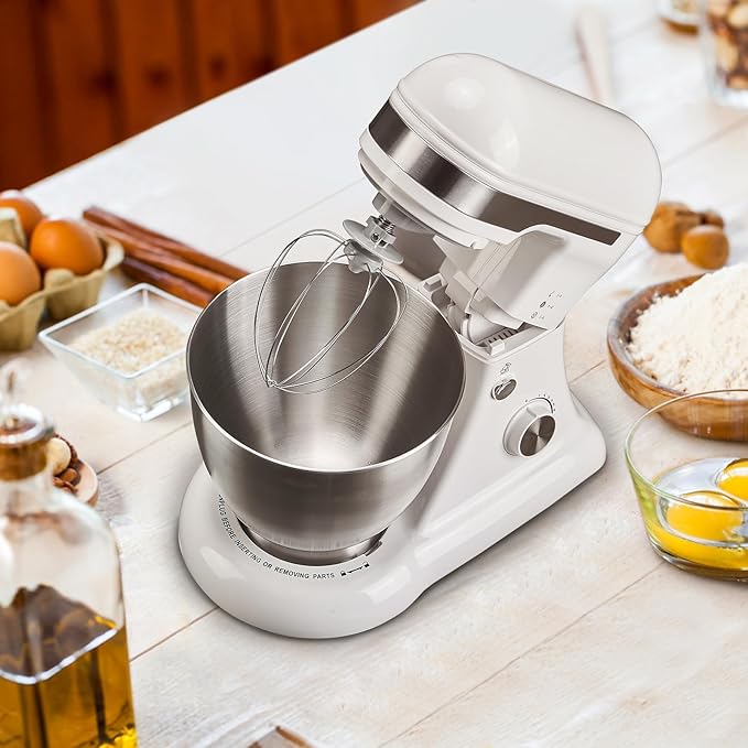 4.8QT Stand Mixer, 12-Speed Electric Kitchen Mixer with Tilt-Head, Stainless Steel Bowl, Egg Whisk, Dough Hook & Beater – Lightweight, Compact for Small Kitchens (White)
