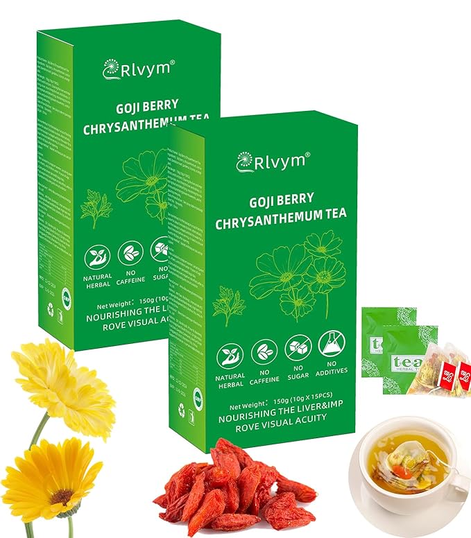 30 Bags Goji Berry Chrysanthemum Tea for Liver Health, Dandelion Wolfberry Tea Bags, Chinese Health Herbal Tea, Include Cassia Seed, Licorice, Orange Peel, Gardenia, Tea Loose Leaf(2 Boxes, 30bags)