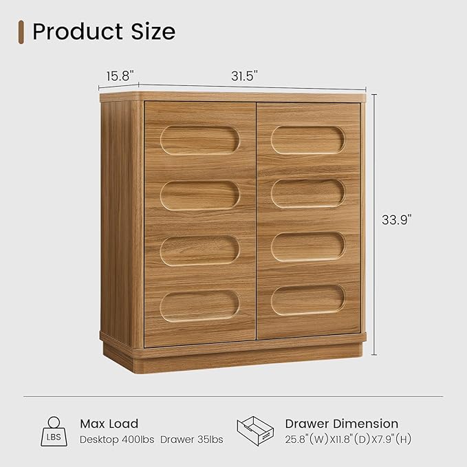 Buffet Cabinet with Storage, Arc Accent Sideboard with 2 Doors and Adjustable Shelves, Large Console Table for Dining Room, Kitchen, Living Room, Oakbrown