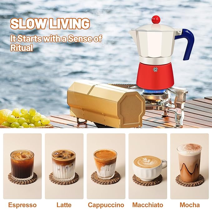 6 Cup Aluminum Espresso Stovetop Moka Pot Express Coffee Maker Percolator Italian Classic Mocha Coffee Machine for Italian and Cuban Cafe Brewing for Home Camping 300ml