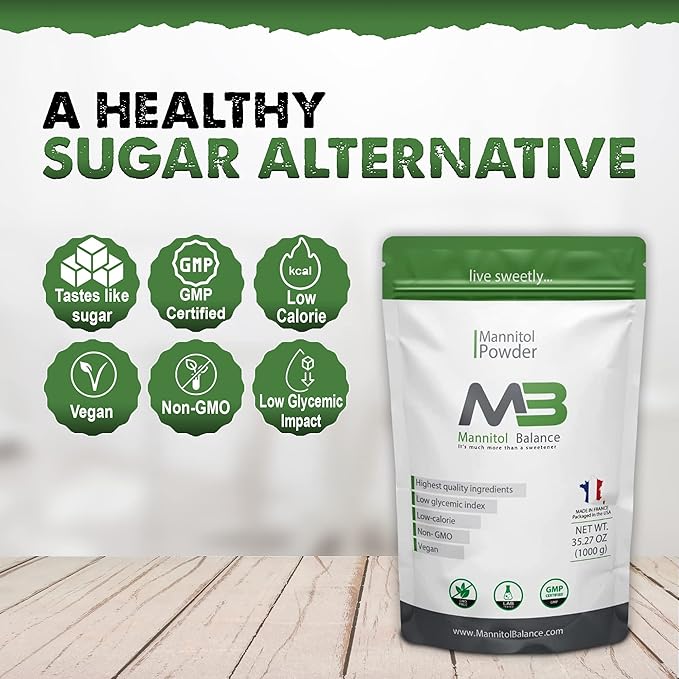 The Original Mannitol Balance - 1kg (2.2 lbs) Mannitol Powder - Natural Sugar Alternative Sweetener - Pure, Healthy, GMO-Free, Vegan - Low Calorie & Glycemic Index Supplemen