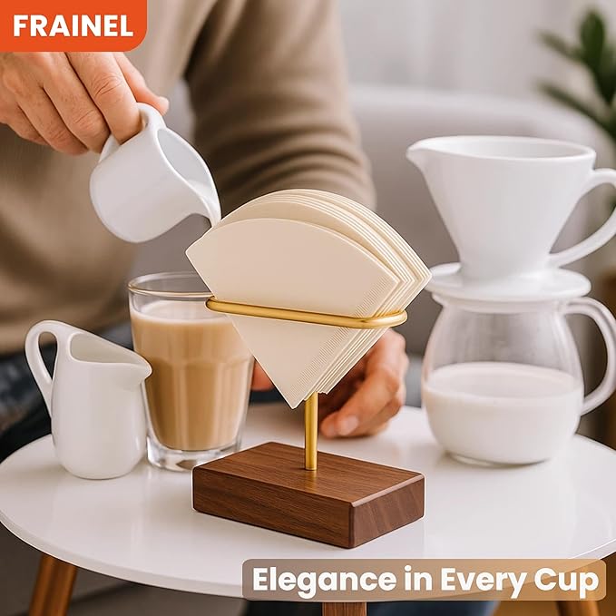 Walnut Wood Coffee Filter Holder, Cone Coffee Filter Paper Stand, Coffee Paper Storage Container for Counter, Bar Accessory, Table Decor | Compatible with V60#01#02