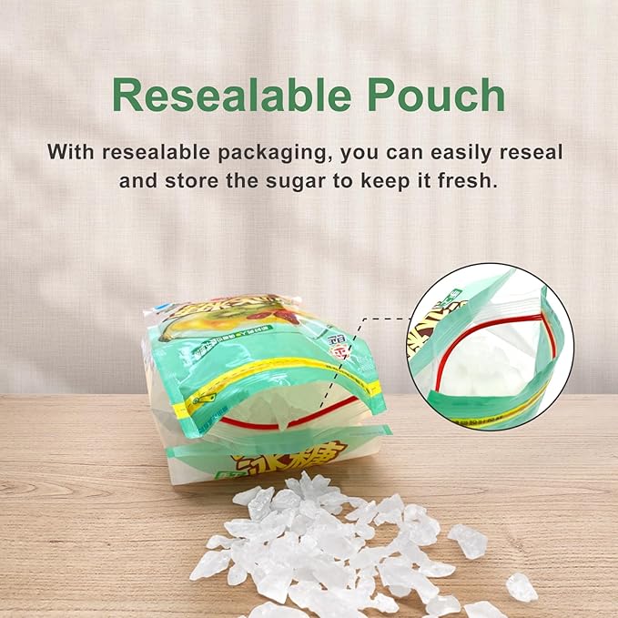 SUN RIGHT Natural Crystal Rock Sugar – Pure Cane Sweetener for Baking, Desserts, Tea, Coffee, Beverages, Herbal Soup & Cooking – Unrefined, Non-GMO, Vegan (2.2lb)