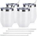Lifecapido 4 Pack 12Oz Stainless Steel Stemless Wine Glasses, Insulated Wine Tumbler, Stainless Steel Wine Tumbler Cups with Lids and Straws for Coffee, Cocktails, Wine, Champaign, White