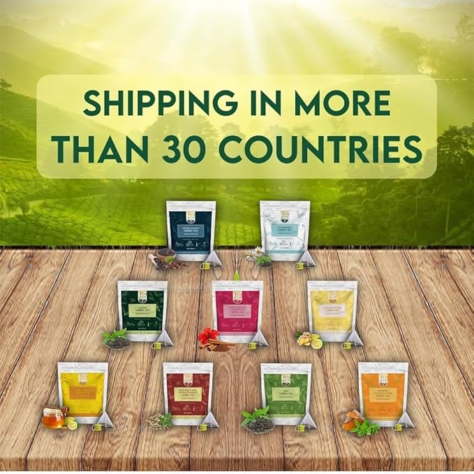 Classic Green Tea Bags (3.53oz/100gm), Loose Leaf 50 Pyramid Teabags, Blended with Fresh Herbs and Spices, Organic Herbal Tea, Low Caffeine Gluten Free