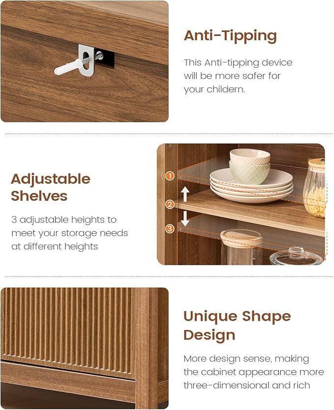 AOGLLATI Sideboard Buffet Storage Cabinet with Storage and Drawers, Buffet Table Coffee Bar Cabinet for Kitchen Entryway Living Room, Wood