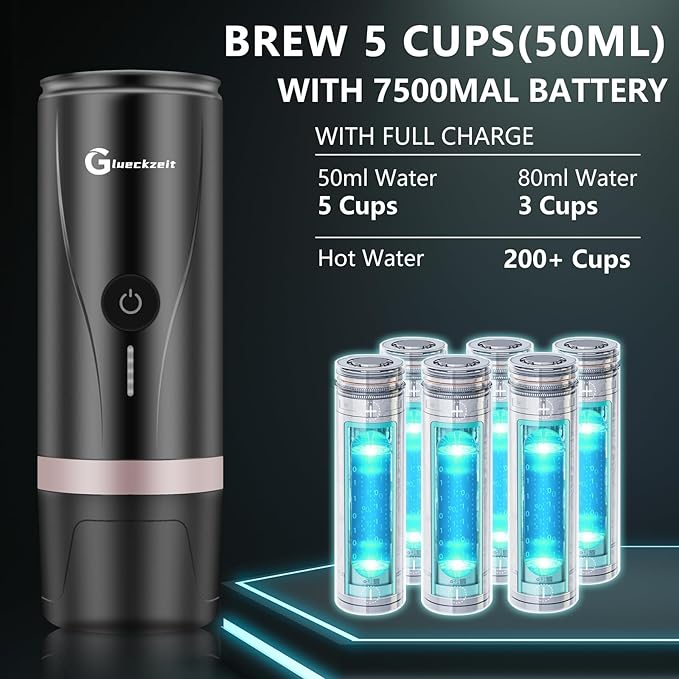 Black Fast 3-Minute Portable Espresso Maker - Self-Heating Rich Espresso Anywhere with Included Travel Case Works with Capsules & Ground Coffee - Includes Travel Case Perfect for Travel, Camping