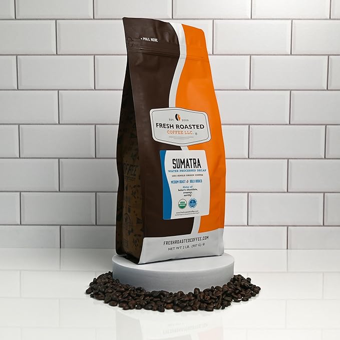 Fresh Roasted Coffee, Organic Sumatra Water-Processed Decaf | 100% Single Origin, USDA Organic, Kosher | Medium Roast 2 lb (32 oz) Whole Bean