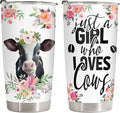 34HD Just A Girl Who Loves Cow Tumbler with Lid, 20 oz Stainless Steel Farm Animal Drinking Cup, Cow Gifts for Women on Birthday, Christmas, Mothers Day, Annivesary