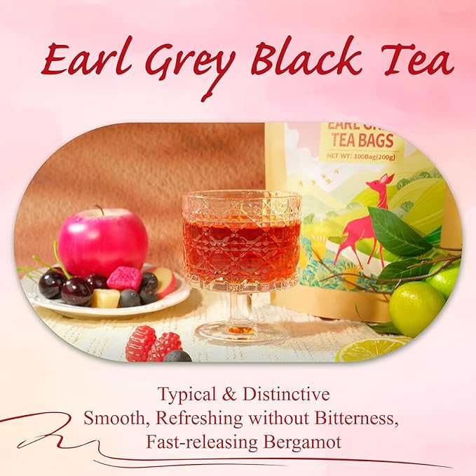 WT WEETEE Earl Grey Tea Bags, 100 Count Black Tea Flavored with Bergamot Orange, Resealable Kraft Bag | Brew Hot or Iced