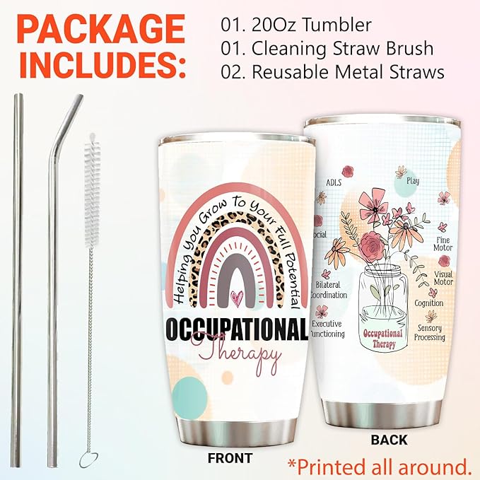 Occupational Therapy Tumbler 20oz - with Straw and Lid, Occupational Therapy Appreciation Gifts For Women Men, OT Therapist Coffee Cup For Assistant Coworker Work Accessories