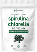 Micro Ingredients Organic Spirulina Chlorella Mini Tablets, 2,500 Tablets (8 Month Supply) | 50/50 Blend Superfood | Cracked Cell Wall for Better Absorption | Rich in Vegan Protein & Chlorophyll