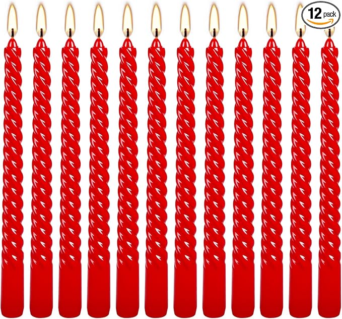 10 Inch Red Spiral Taper Candles Set of 12 Pack Unscented Dripless Candlesticks for Christmas,Dinner,Party,Brithday,Wedding and Home Decoration