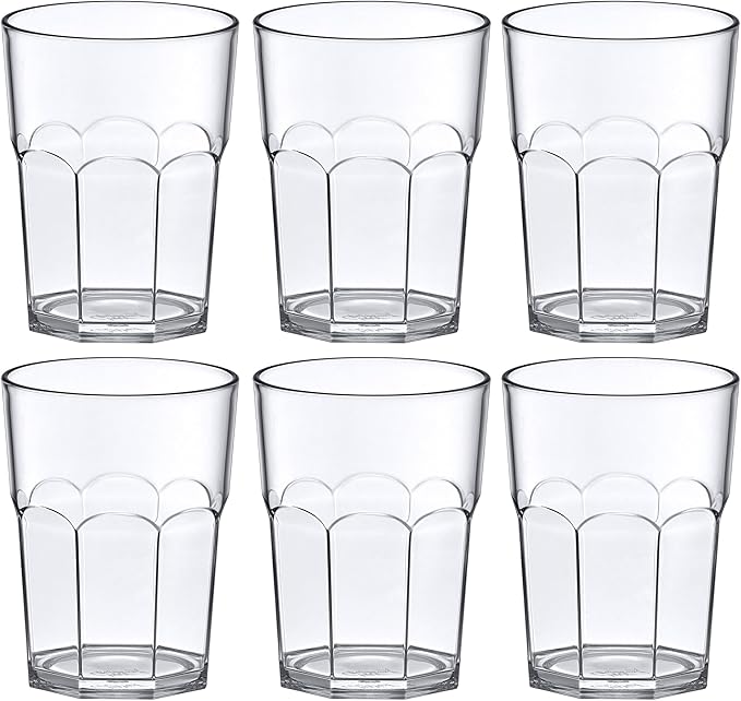 Amazing Abby Affinity - 14-Ounce Clear Plastic Tumblers (Set of 6), Stackable, BPA-Free, Shatter-Proof, Dishwasher-Safe
