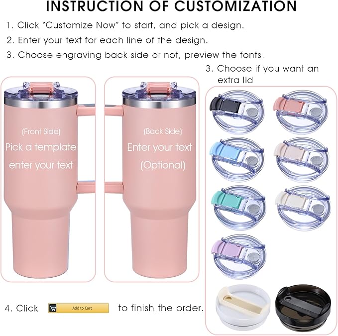 iProductsUS 40oz Personalized Tumbler with Handle & Straw Christmas Gift for Mom or Wife, Custom Engraved Tumbler, pill-Proof & Durable: Leak-resistant lid, BPA-free (Light Pink)