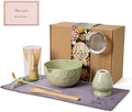 Matcha Whisk Set - Traditional Bamboo Chasen with Bowl, Complete Matcha Tea Making Kit & Starter Tools for Authentic Japanese Ceremony (Mottled Green01, 8pcs/set,Bowl entry-level Set)