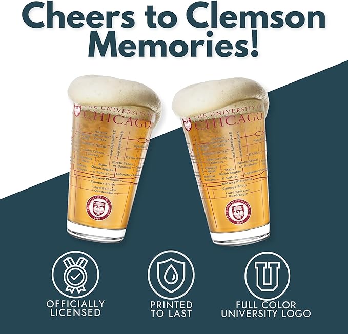 Greenline Goods – University of Chicago Maroons College Pint Beer Glasses (Set of 2), 16 oz – Full-Color Logo + Campus Map