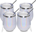 MEWAY 12oz/4 Pack Wine Tumbler Glasses with Lid - Stemless Double Wall Vacuum Stainless Steel Glitter Tumbler - Keeping Cold & Hot Cup for Coffee,Gift for Women(Rainbow White,Set of 4)