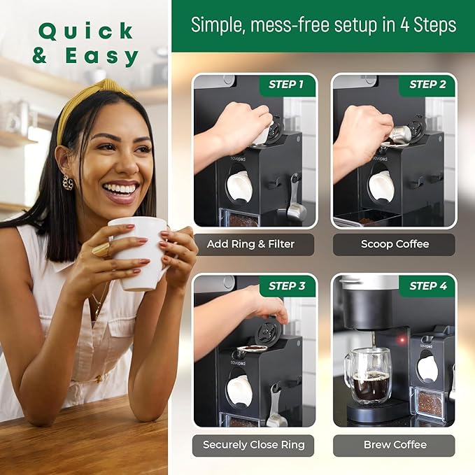 SavePod Coffee Pod Maker with Reusable Coffee Pods, Compatible with Keurig and K-Cup Coffee Machines, Smart, Easy to Use & Convenient (White)