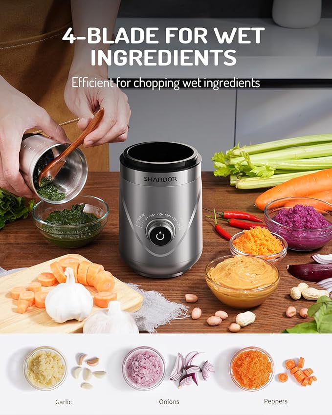 SHARDOR Electric Super Silent Blade Coffee Grinder, Timed Grind Control Rotary Knob, Adjustable Coarse to Fine for Coffee Beans, Spices & Herbs, with 2 Removable Stainless Steel Bowl, Silver