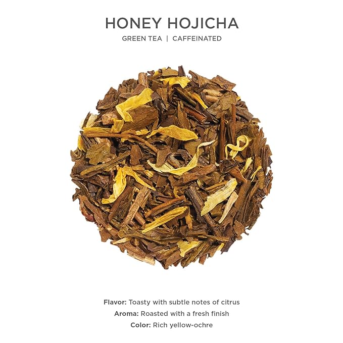 Tea Forte Honey Hojicha Premium Loose Leaf Caffeinated Green Tea Blend Canister, Makes 35-50 Cups