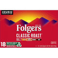 Folgers Classic Roast, Medium Roast Coffee K-Cup Pods for Keurig K-Cup Brewers, 18 Count, Packaging May Vary