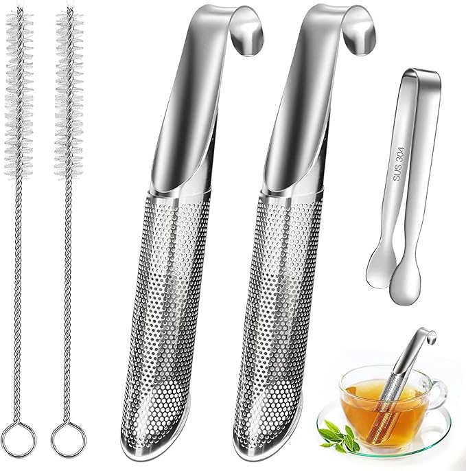 Tea Infuser for Loose Leaf Tea, 304 Stainless Steel Tea Diffusers with Tea Clip Tea Strainers Travel Fine Mesh Tea Spoon Infusers for Loose Tea, Rose, Herbs(Set of 2)