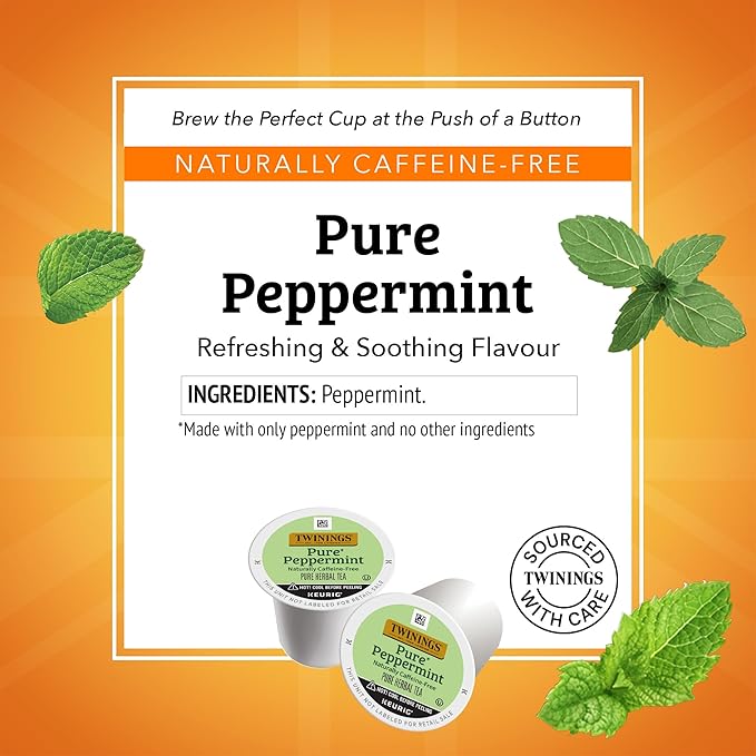 Twinings Pure Peppermint Herbal Tea K-Cup Pods for Keurig, 24 Count (Pack of 1), Made with 100% Pure Peppermint, Naturally Caffeine-Free, Enjoy Hot or Iced