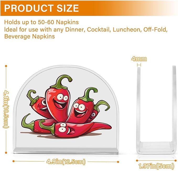 Napkin Holder Acrylic Napkin Holders for Table, Tissue Paper Cocktail Napkin Holder for Kitchen Dinner Napkins Dispenser for Bar Accessories, Cartoon Chili Pepper 1 Pack