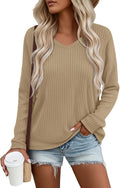 Women's V Neck Sweater Long Sleeve Knit Oversized Shirt Loose Lightweight Fall Casual Pullover Sweater Top