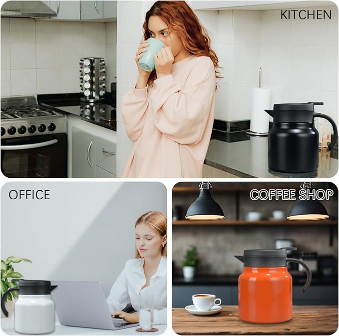 27 oz Single Stainless Steel Thermal Coffee Carafe, Double Wall Vacuum Insulated Creamer Container, Beverage Dispenser for Milk and Hot Chocolate, Tea Pot. (White)