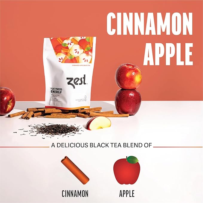 Zest Cinnamon Apple Spice Energy Tea – High Caffeine Black Tea Bags for Focus, Clarity & Morning Energy – Natural Non-GMO Caffeinated Breakfast Tea – Cozy Fall Focus Tea with 150mg Caf – 20Ct Pack