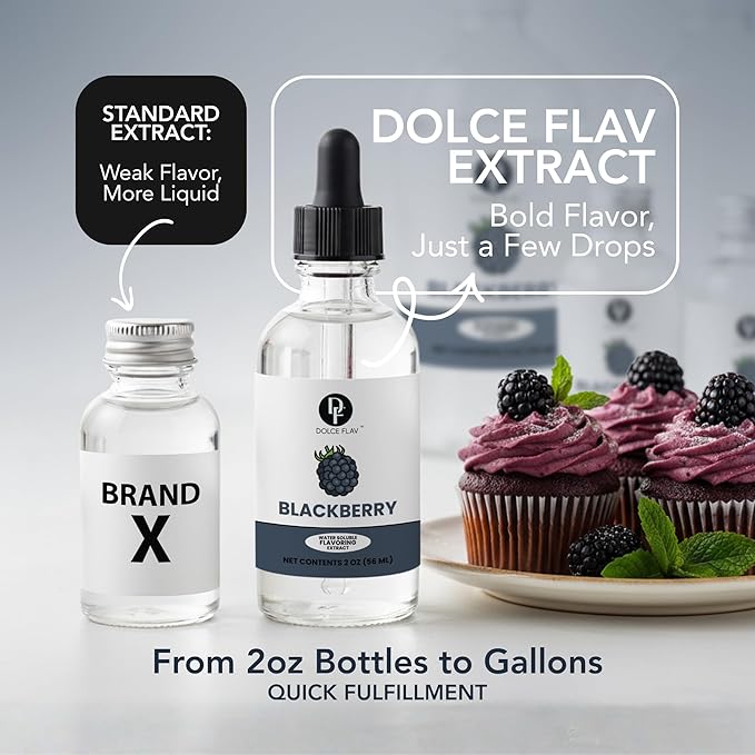 Dolce Flav Blackberry Extract - 2 Ounce Water-Soluble Multipurpose Flavoring Ideal for Baked Goods, Beverages, Coffee, Desserts & Ice Cream - Perfect Kitchen Gift for Holidays