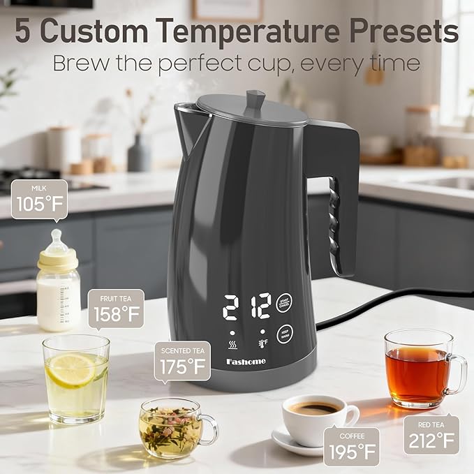 electric kettle with 5 presets temperature control (Gray)