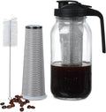 Glass Tea Pitcher with Airtight Lid Leak Proof Mason Jar with Stainless Steel Filter Glass Empty Jar for Water, Tea and Juice (Black)