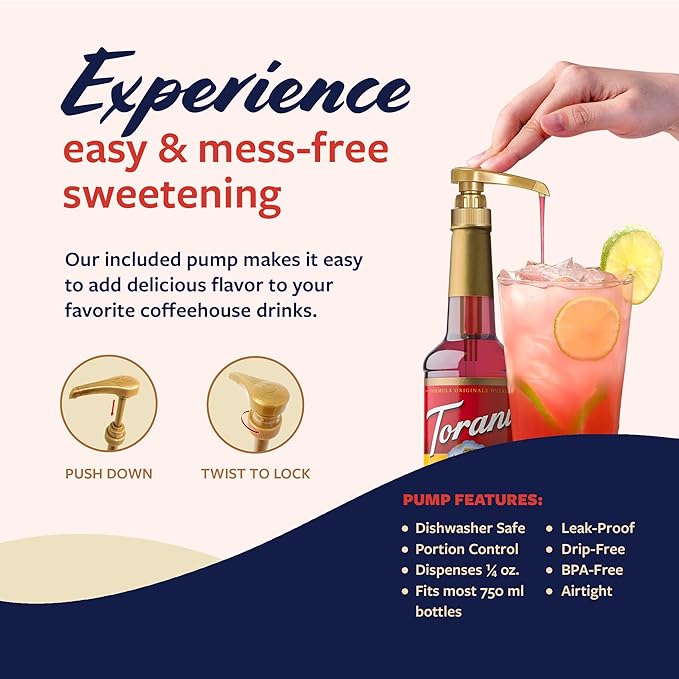 Torani Hibiscus Syrup for Drinks, Flavoring for Iced Tea, Lemonade, Sodas, and Cocktails, Pump Included, 25.4 Oz