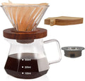 Pour Over Coffee Maker Set 400ml 13.5oz Portable with 50 Pcs Filter Paper Glass Coffee Maker High Borosilicate Glass Eagle Beak Spout Design Walnut Wood Base for Pour Over for Daily Brewing