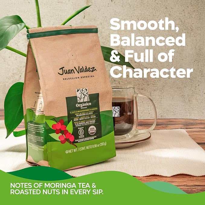 Juan Valdez Organic Ground Coffee, Balanced Roast 10 OZ - 100% Colombian Coffee USDA Organic Certified - 100% organic coffee free of chemicals in its cultivation process (Pack of 6)