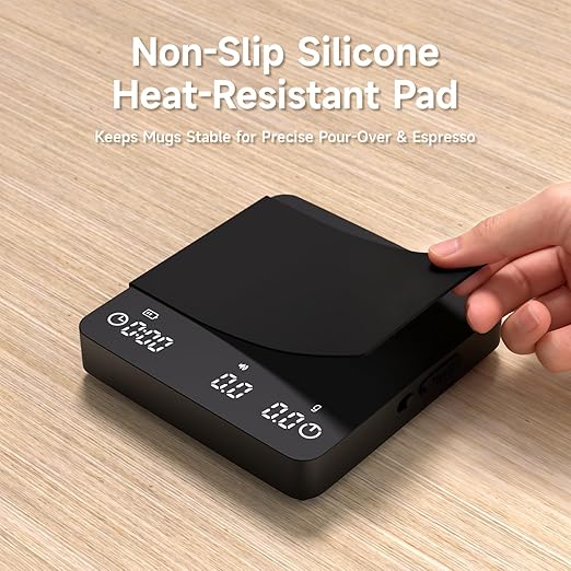 Digital Coffee Scale, 2kg/0.1g High Precision Mini Espresso Coffee Scale with Timer, Rechargeable, for Espresso and Pour-Over Coffee