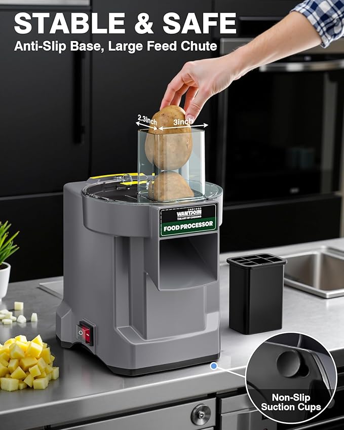 WantJoin 5 in 1 Electric Vegetable Chopper - Multifunctional Commercial Vegetable Dicer Food Fruit Processor Stainless Steel Blades for Slicing(2.5mm), Dicing(6/8/12mm), Chopping(2.5mm),Shredding