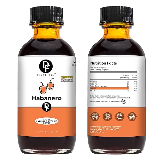 Dolce Flav Natural Habanero Extract – 2 Ounce Oil-SolubleKosher, Sugar-Free, Concentrated Spicy Habanero Flavoring for Savory Dishes, Sauces & Confections, Includes Measured Dropper