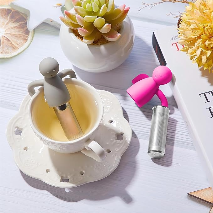 2 Pieces Tea Infuser for Loose Tea Cute Fine Mesh Tea Strainer Stainless Steel Tea Filter Ball Tea Diffuser Steeper for Teacups Teapots (Rose Red, Gray)