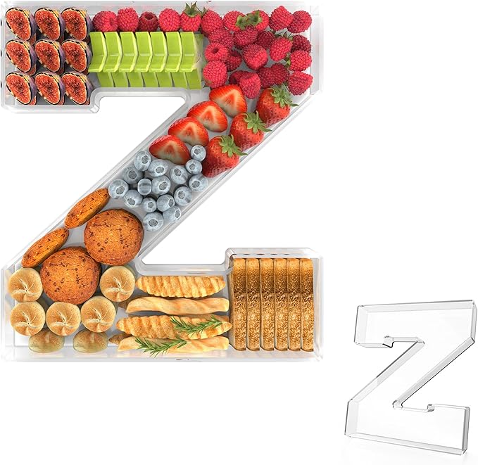 11" Acrylic Letter Charcuterie Tray, Charcuterie Letters Fillable Box for Food, Reusable Serving Cake Candy Dish Display Tray for Birthday Anniversary Party Decoration (Letter Z)